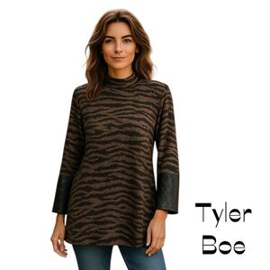 Tyler Boe Brown Black Animal Print Tunic Top Size L